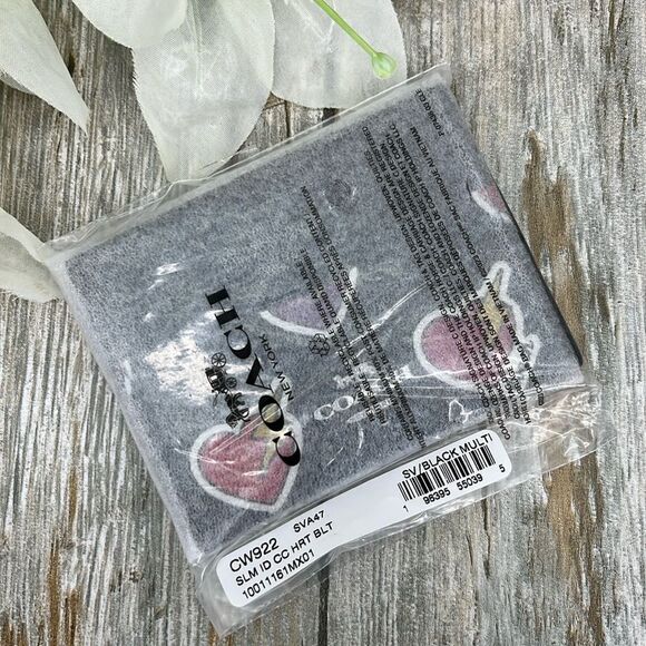 Coach Slim Id Card Case With Heart Bolt Print Wallet Bag Purse - Picture 8 of 10